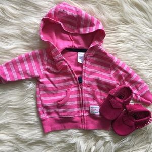 Pink Striped Zip Up Hoodie